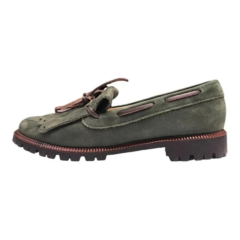 Bally leather slip on green loafer's with tassel size 2.5